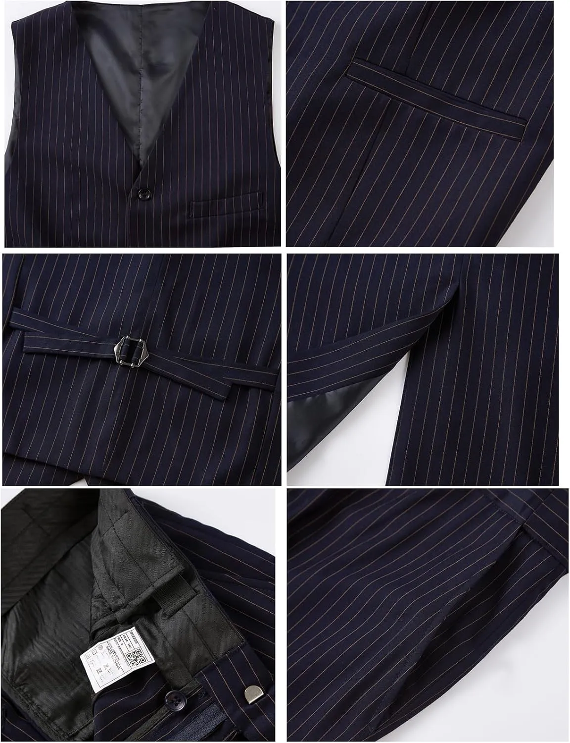 MAGE MALE Mens Pinstripe 3 Piece Suit Slim Fit Elegant Single Breasted Business Wedding Party Blazer Vest& Pants Set
