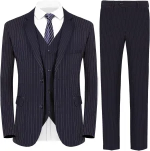 MAGE MALE Mens Pinstripe 3 Piece Suit Slim Fit Elegant Single Breasted Business Wedding Party Blazer Vest& Pants Set