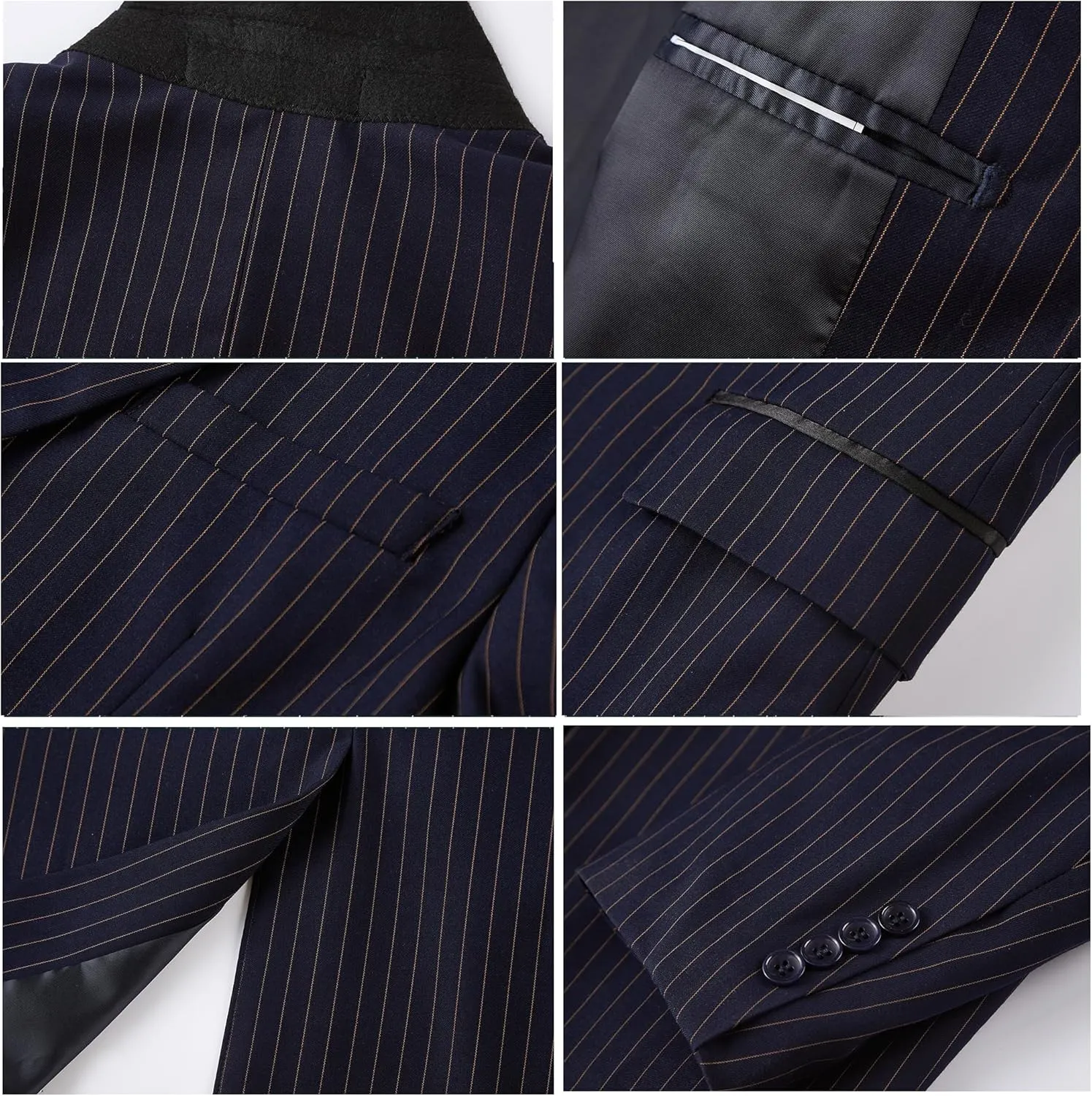 MAGE MALE Mens Pinstripe 3 Piece Suit Slim Fit Elegant Single Breasted Business Wedding Party Blazer Vest& Pants Set
