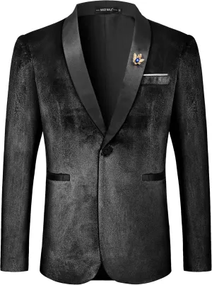 MAGE MALE Men's Velvet Slim Fit Suit Blazer Jacket Shawl Lapel One Button Dinner Prom Wedding Tuxedo
