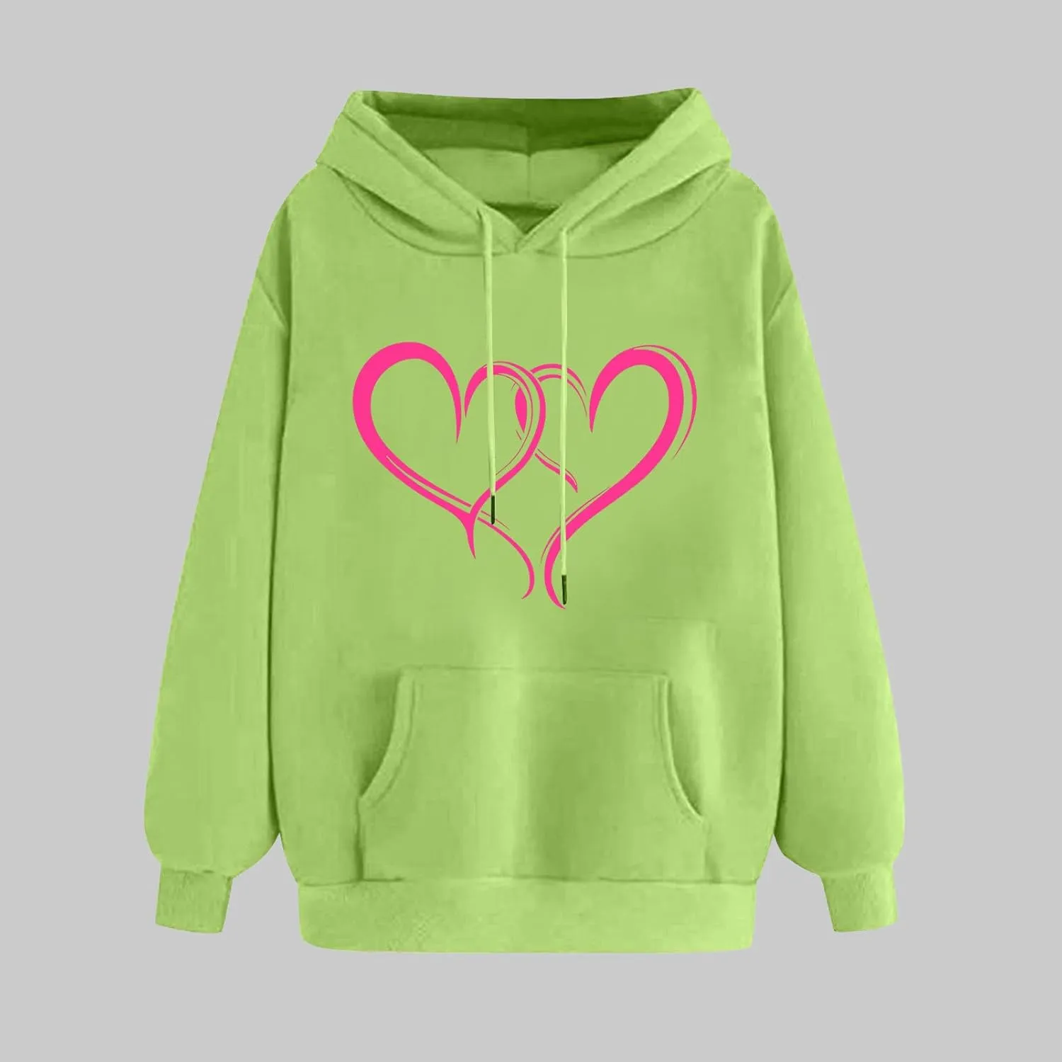 maisdgop Oversized Hoodies for Women Long Sleeve Heart Print Drawstring Hooded Sweatshirts Causal 2025 Valentines Pullover