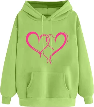maisdgop Oversized Hoodies for Women Long Sleeve Heart Print Drawstring Hooded Sweatshirts Causal 2025 Valentines Pullover
