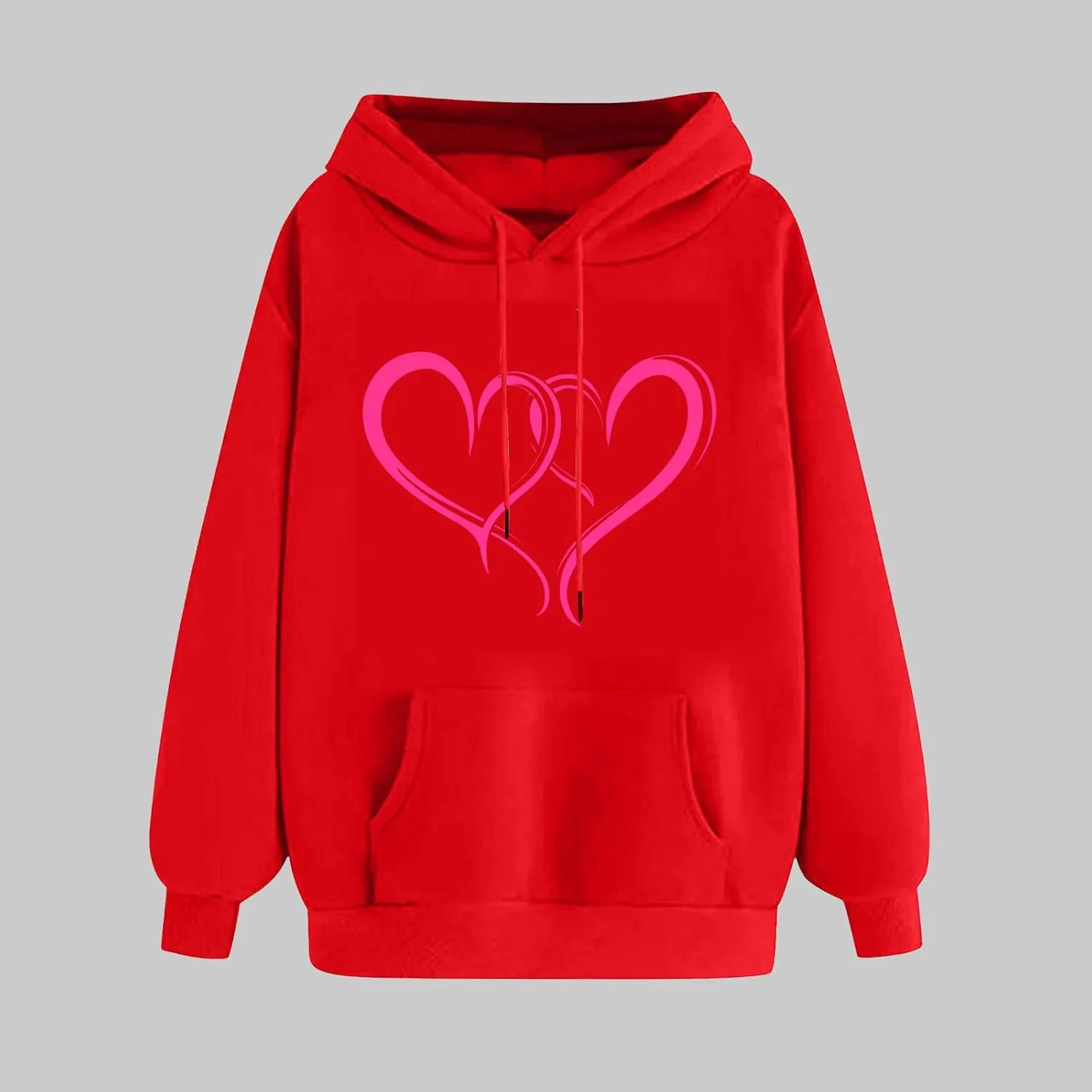 maisdgop Oversized Hoodies for Women Long Sleeve Heart Print Drawstring Hooded Sweatshirts Causal 2025 Valentines Pullover