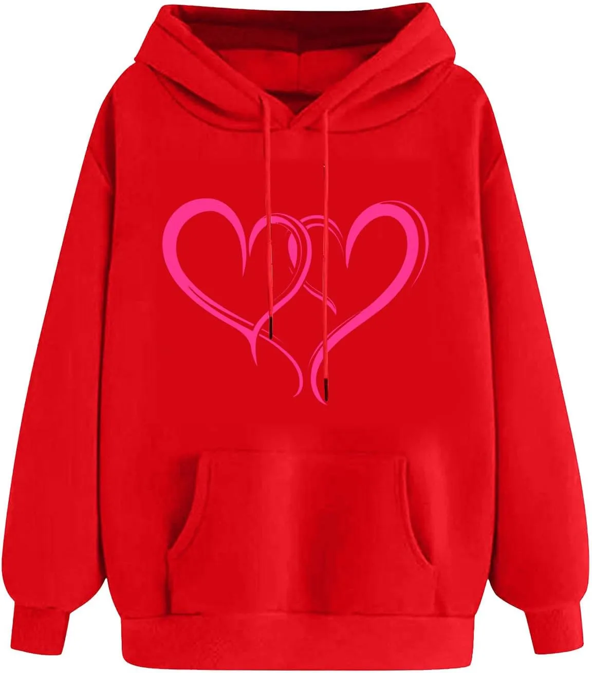 maisdgop Oversized Hoodies for Women Long Sleeve Heart Print Drawstring Hooded Sweatshirts Causal 2025 Valentines Pullover
