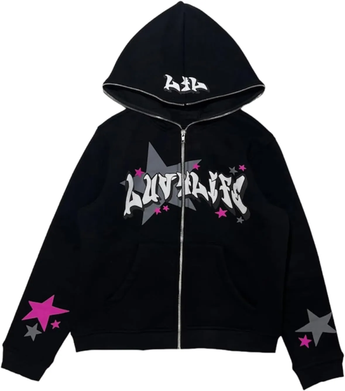 Meiweileya Womens Y2k Zip Up Vintage Star Graphic Oversized Hoodies Goth Skeleton Spider Print Sweatshirts