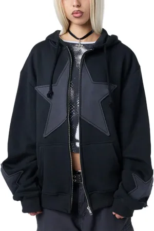 Meiweileya Womens Y2k Zip Up Vintage Star Graphic Oversized Hoodies Goth Skeleton Spider Print Sweatshirts