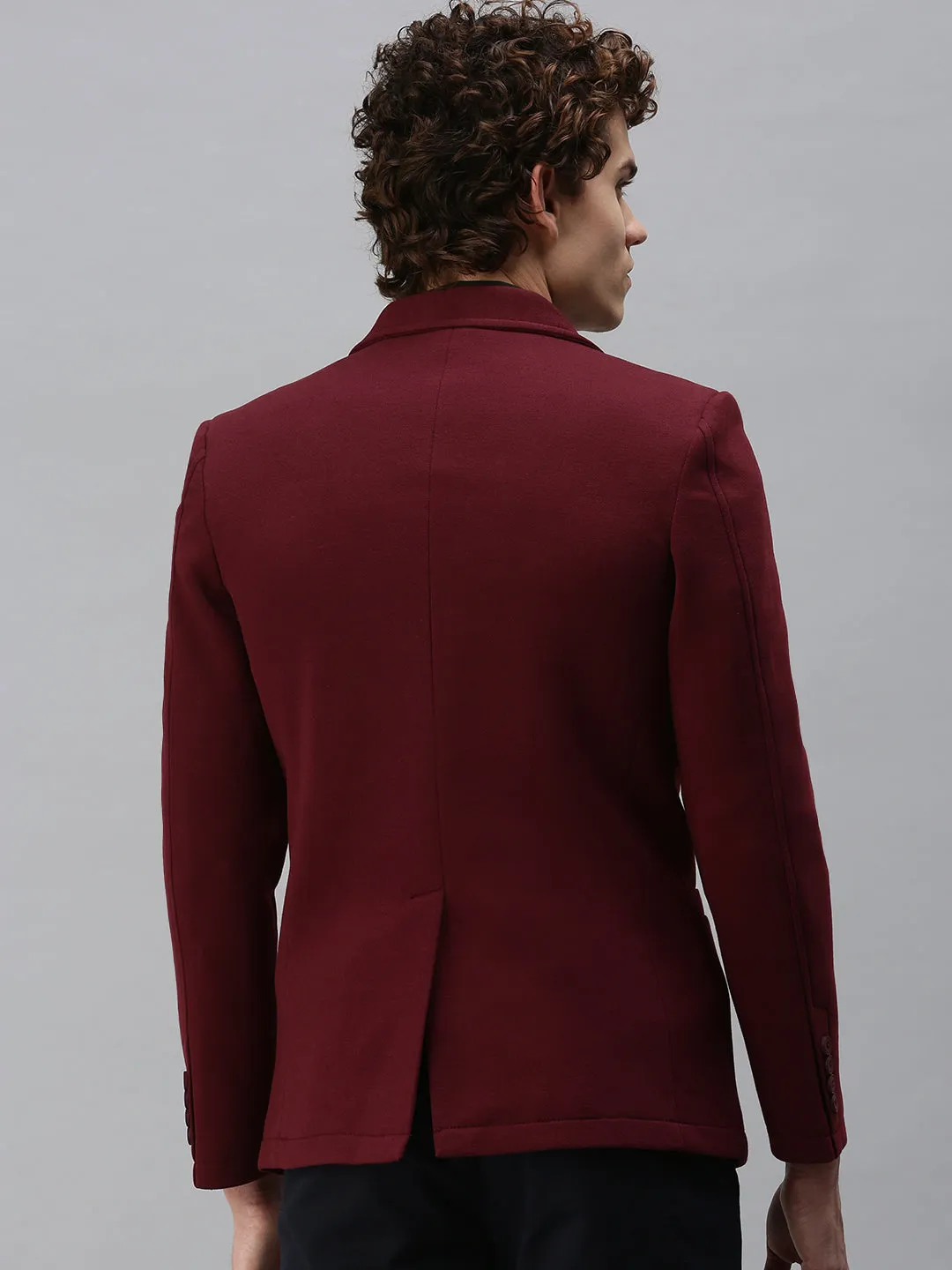 Men Maroon Solid Casual Single-Breasted Slim-Fit Blazer