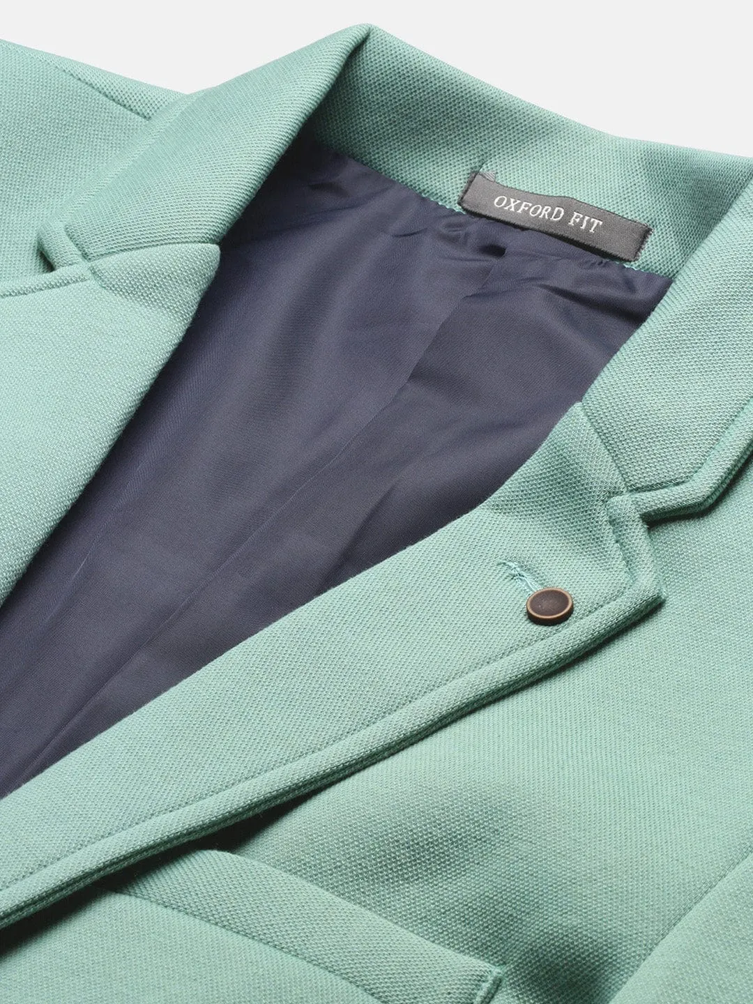 Men Sea Green Notched Lapel Collar Cotton Slim-Fit Single-Breasted Blazer