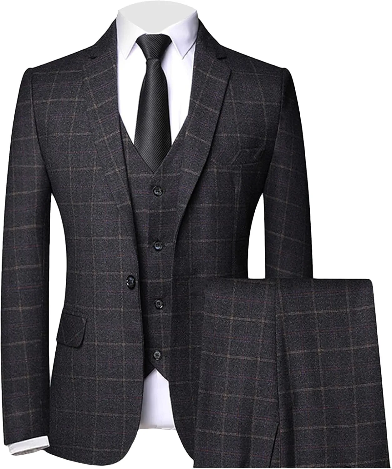 Men's 3 Piece Plaid Suit Check Single Breasted One Button Blazer Set Vintage Formal Dress Party Jacket Vest Pants