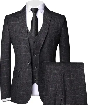 Men's 3 Piece Plaid Suit Check Single Breasted One Button Blazer Set Vintage Formal Dress Party Jacket Vest Pants