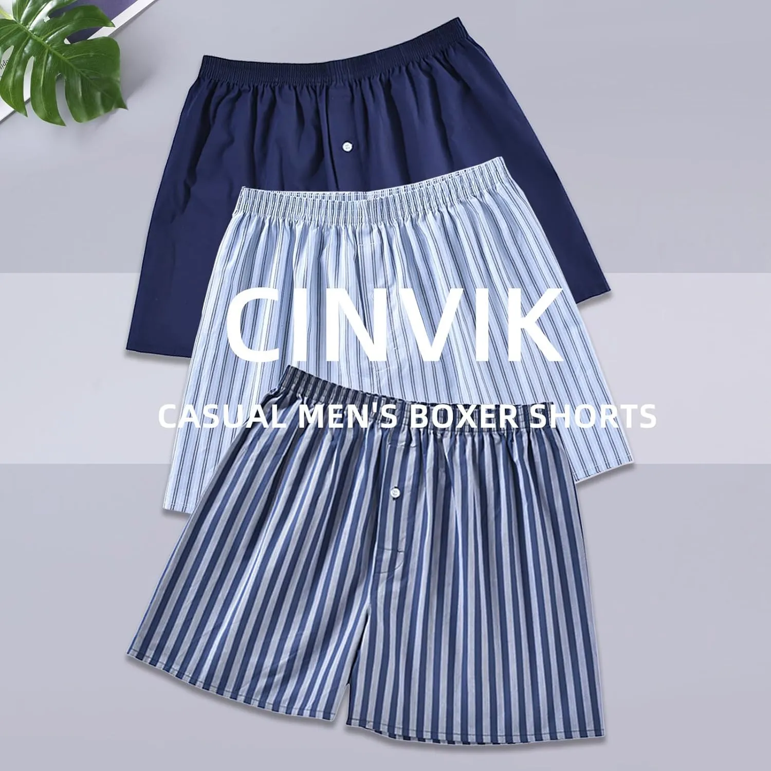 Mens Boxer Shorts Funny Boxers Sleep Short Plaid Cotton Loose Woven Boxers for Men Small Medium Large