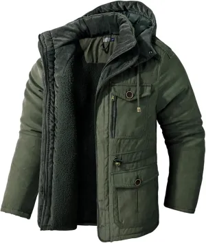Mens Down Jacket Men's Coat Autumn and Winter Men's Coat Coat Padded Velvet Cotton Men's Coat Parka Hooded Casual Coat Size(Green,XXXL)