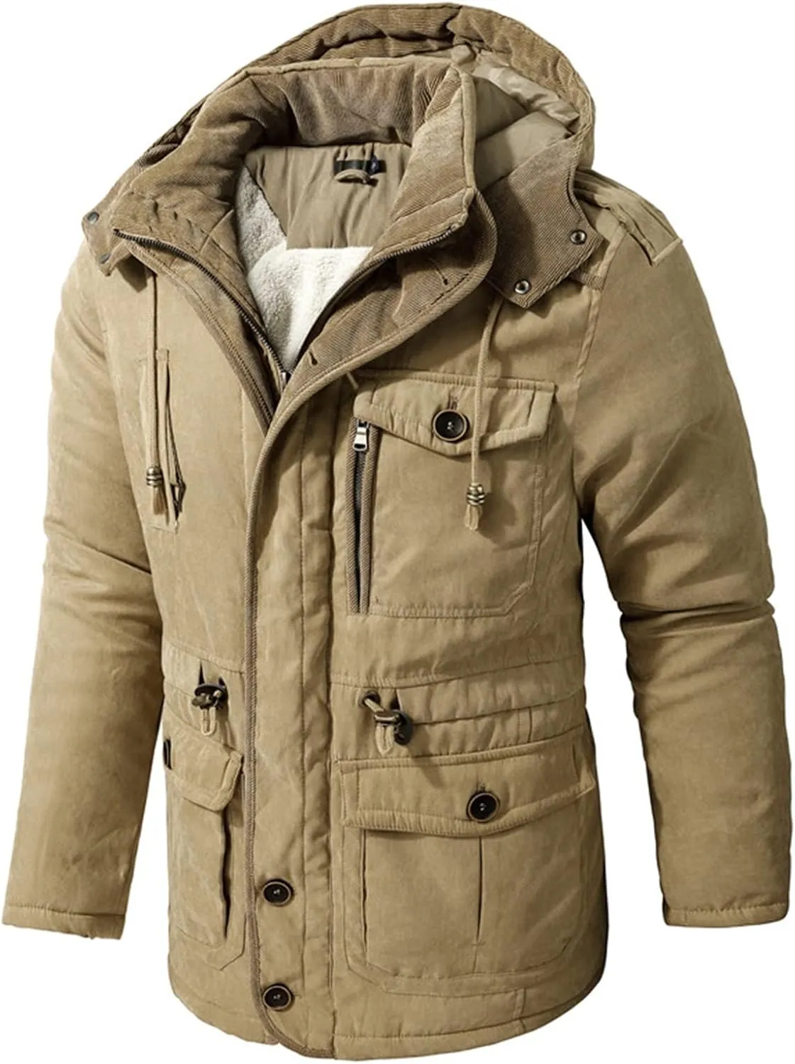 Mens Down Jacket Men's Coat Autumn and Winter Men's Coat Coat Padded Velvet Cotton Men's Coat Parka Hooded Casual Coat Size(Green,XXXL)
