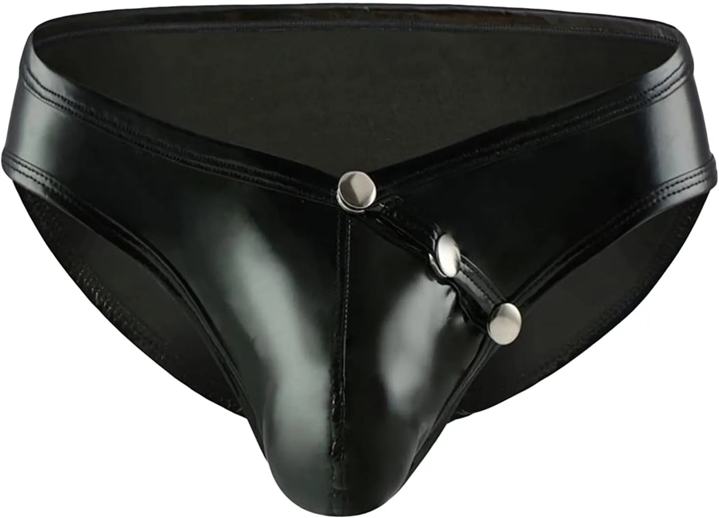 Men's Leather Lingerie Thong Sexy Wetlook Jockstrap Briefs Low Waist G-Strings Naughty Bulge Pouch Underwear Pants (Black,Large)