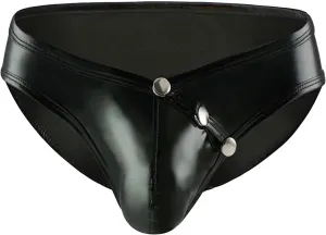 Men's Leather Lingerie Thong Sexy Wetlook Jockstrap Briefs Low Waist G-Strings Naughty Bulge Pouch Underwear Pants (Black,Large)