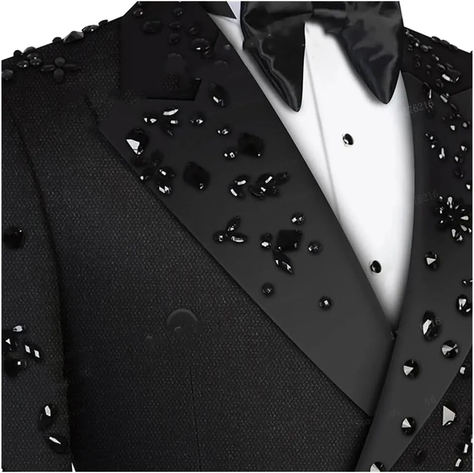 Men's Luxury Slim Fit 3 Pieces Suits, Jewel Decoraction Jacket Vest Pants Suit Set for Party Prom Wedding Groom