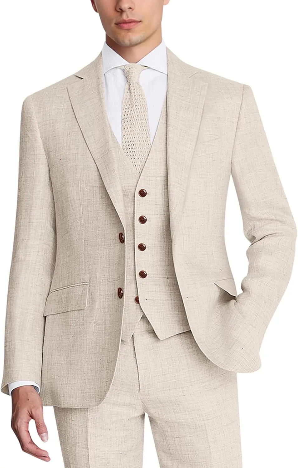 Men's Suit 3 Piece Linen Suits Slim Fit Suit Blazer Vest Pants Set Wedding Prom Tuxedos Business Casual Suit