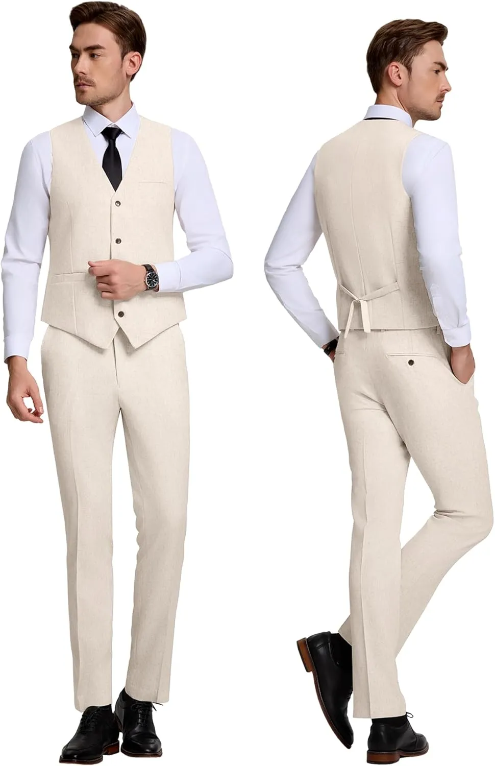 Men's Suit 3 Piece Linen Suits Slim Fit Suit Blazer Vest Pants Set Wedding Prom Tuxedos Business Casual Suit