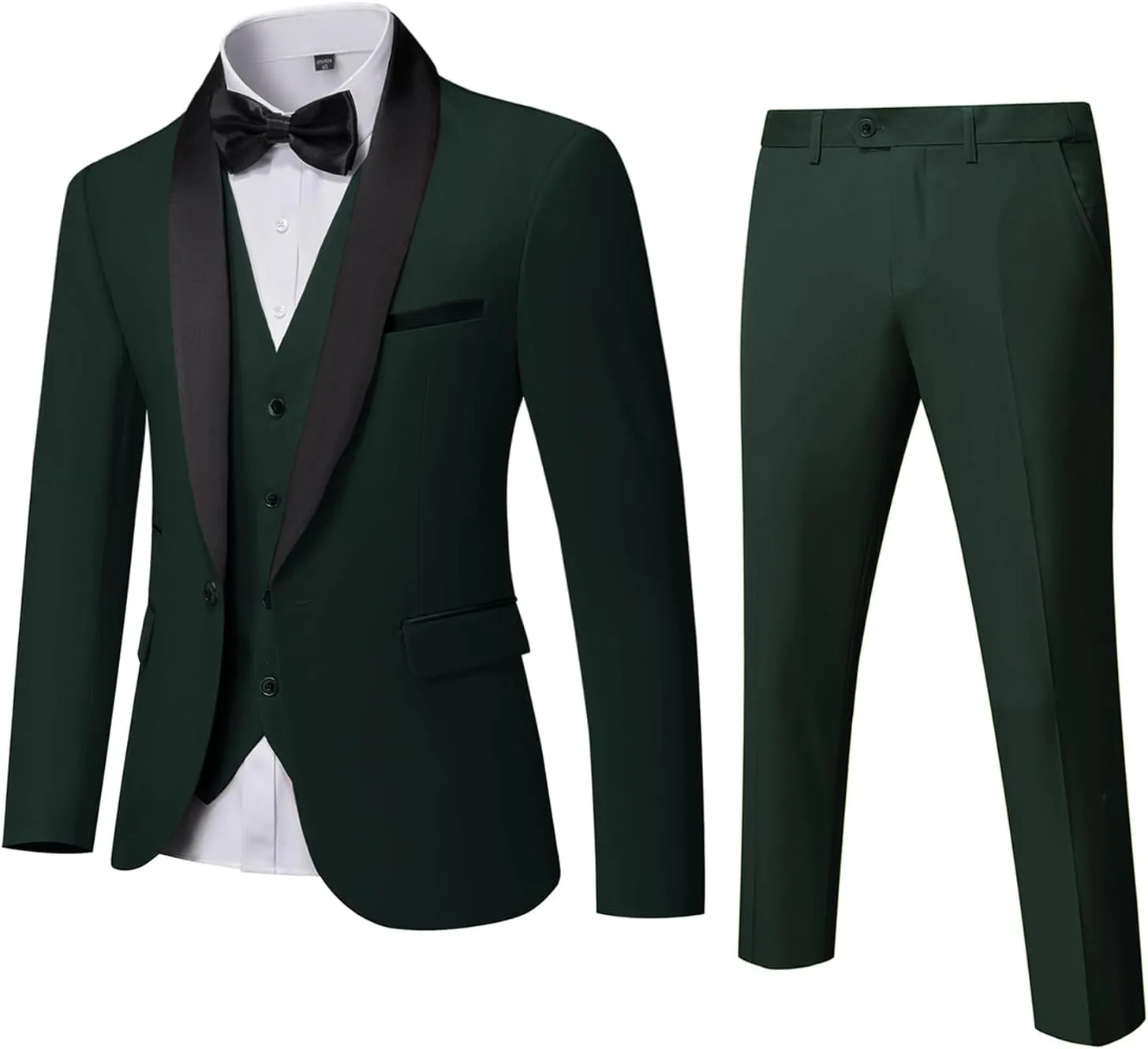 MrSure Mens 3 Piece Slim Fit Suit, One Button Shawl Lapel Tuxedo, Premium Dinner Jacket Vest Pants & Tie Set