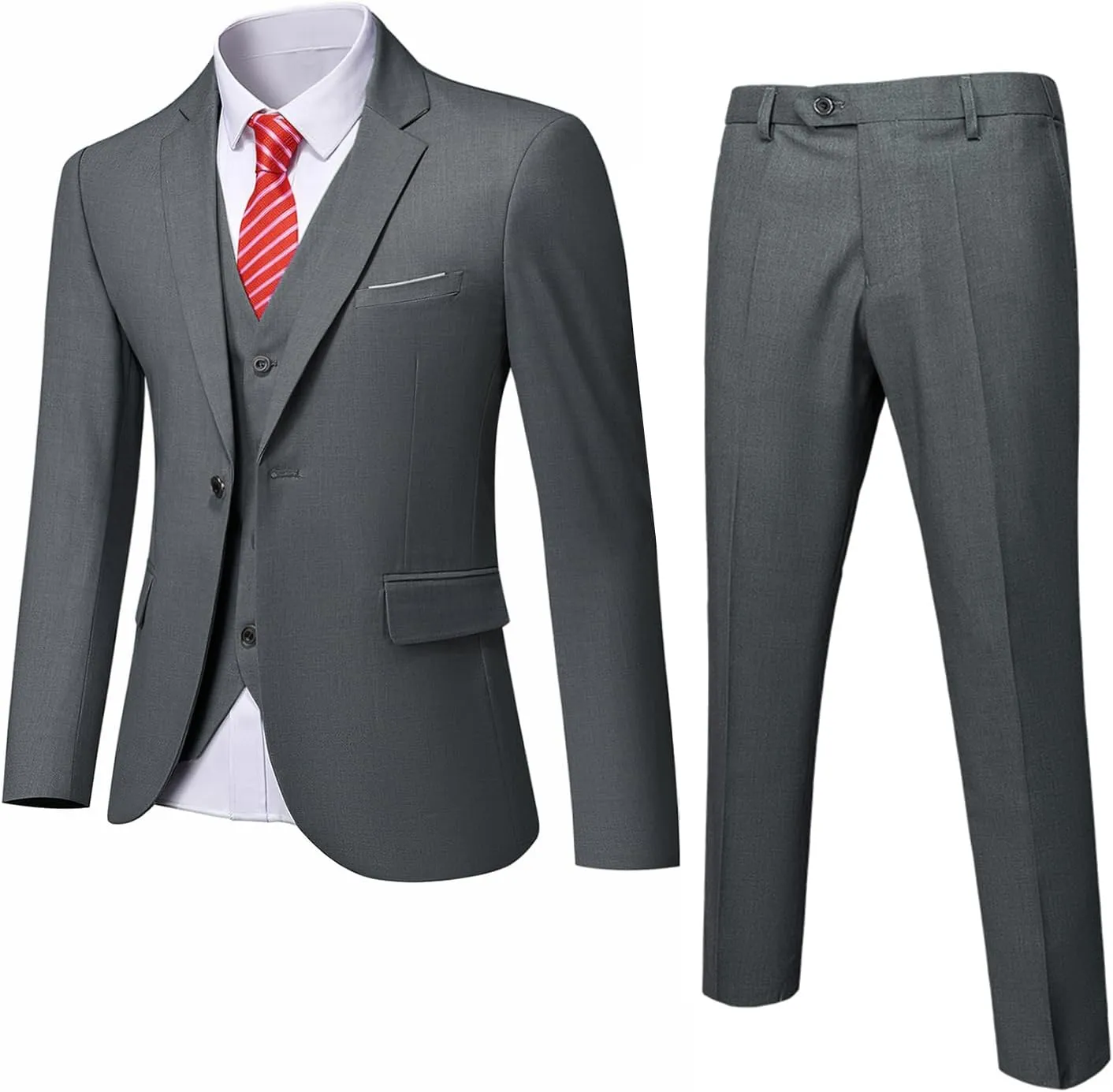 MrSure Mens 3 Piece Suit Blazer, Slim Fit Tux with One Button, Jacket Vest Pants & Tie Set for Party, Wedding and Business