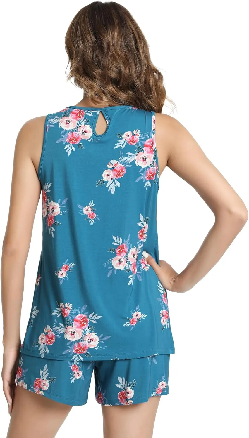 NACHILA Pajamas for Women-Viscose Made from Bamboo, Sleeveless Sleepwear Pleated Tank Top with Pajama Shorts Set Cool Pjs