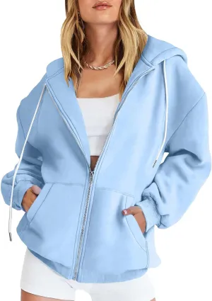nerohusy Women's Cute Hoodies Girl Fall 2023 Jacket Oversized Sweatshirts Casual Drawstring Zip Up Y2K Hoodie with Pocket
