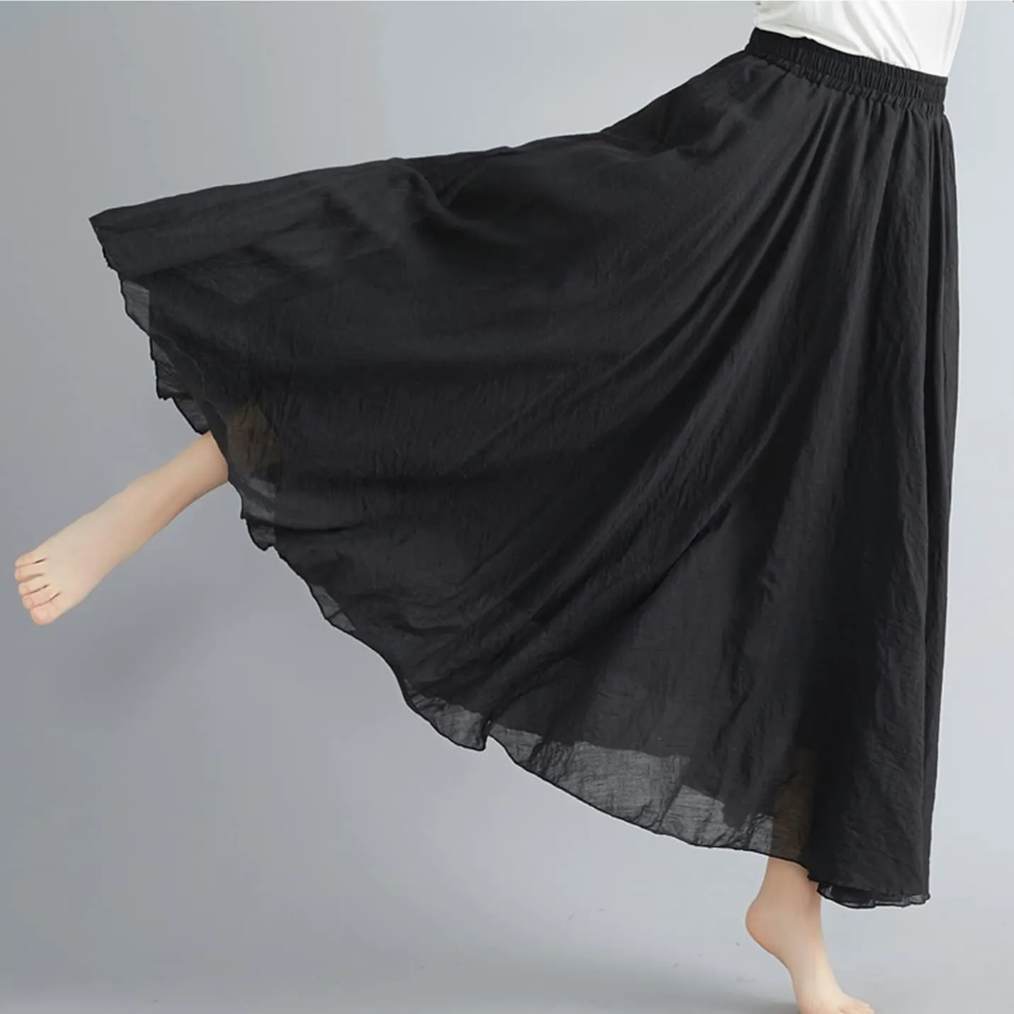 PEHMEA Women's Bohemian Cotton Linen Elastic Waist Full Circle Flowy Long Maxi Skirt