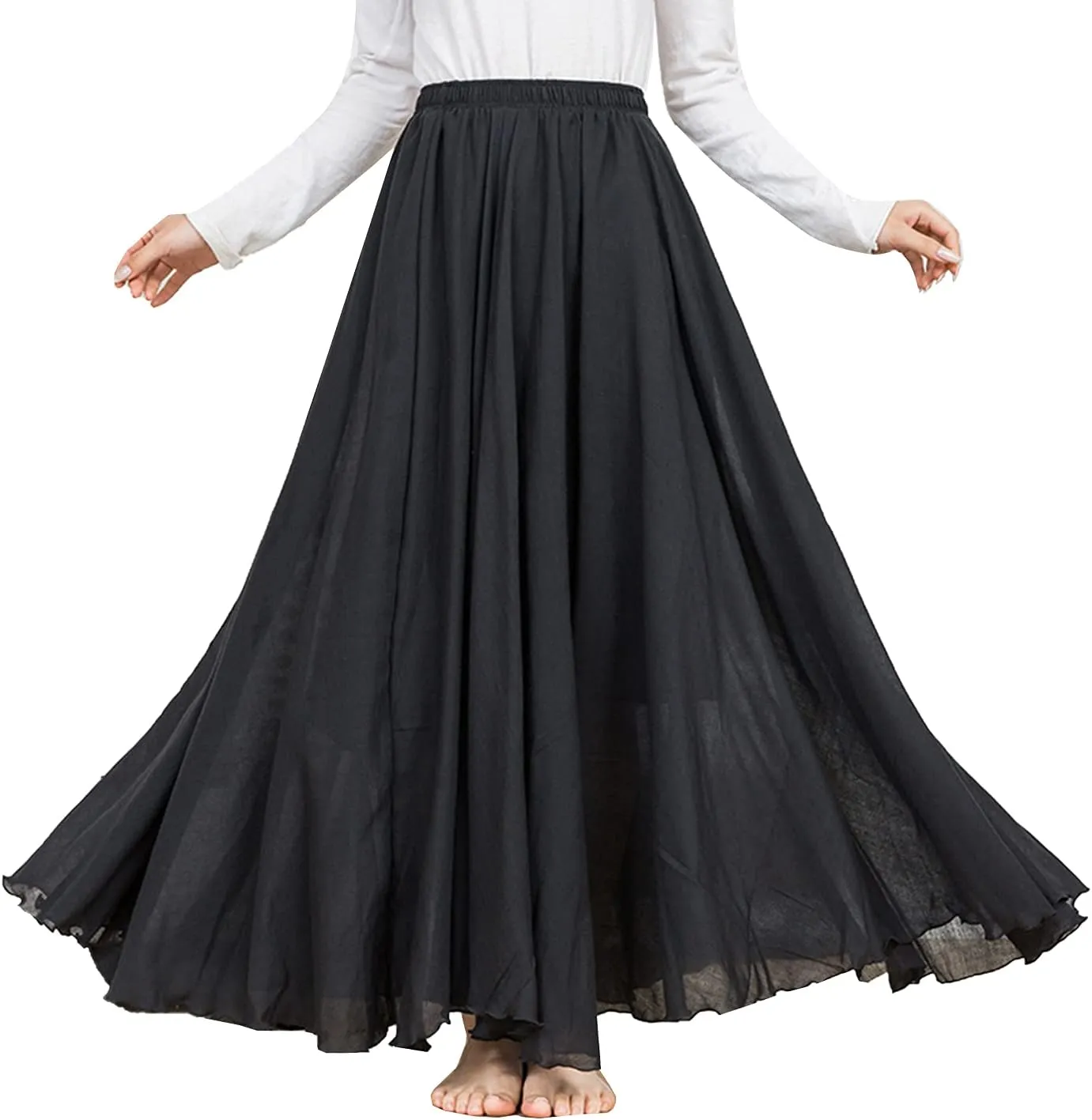 PEHMEA Women's Bohemian Cotton Linen Elastic Waist Full Circle Flowy Long Maxi Skirt