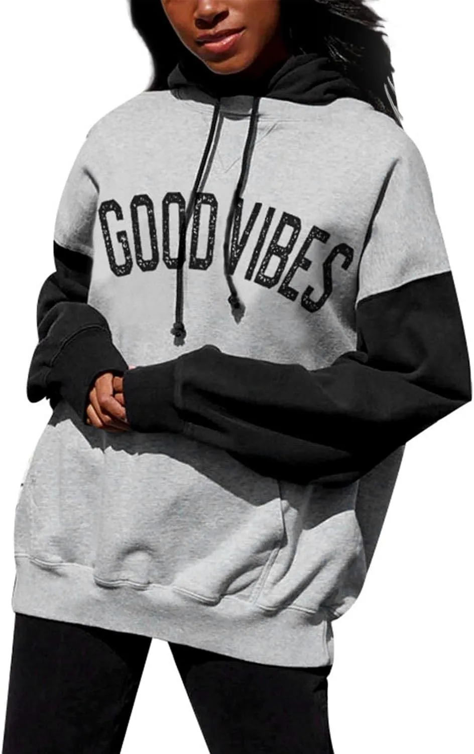 PESION Womens Pullover Hoodies Oversized Graphic Color Block Novelty Hoodie Sweatshirts with Pockets