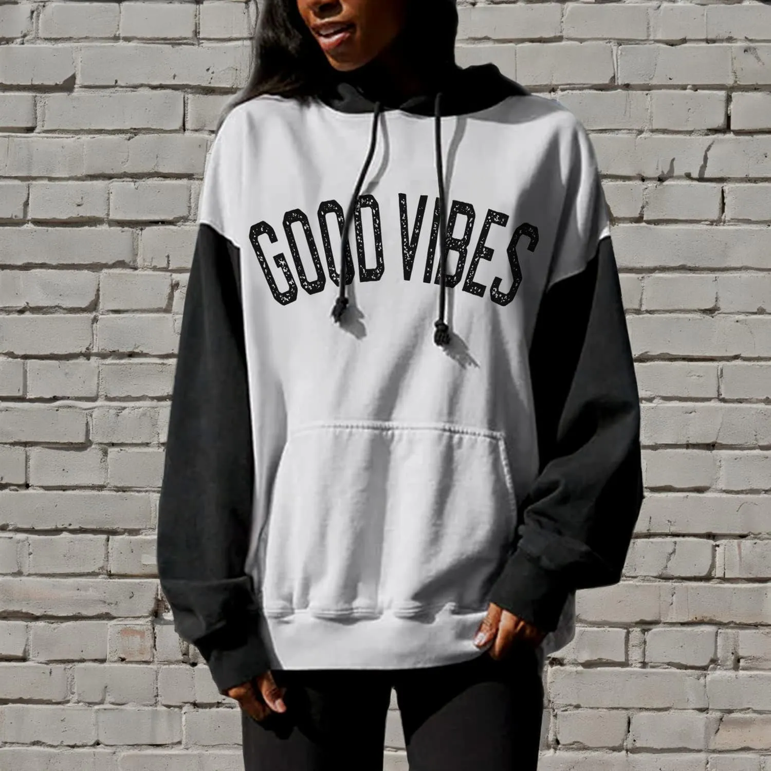 PESION Womens Pullover Hoodies Oversized Graphic Color Block Novelty Hoodie Sweatshirts with Pockets