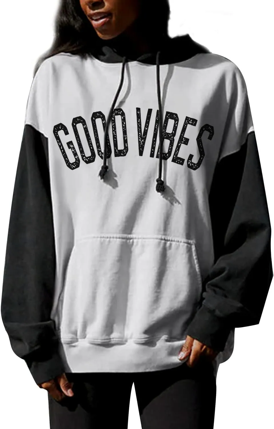 PESION Womens Pullover Hoodies Oversized Graphic Color Block Novelty Hoodie Sweatshirts with Pockets