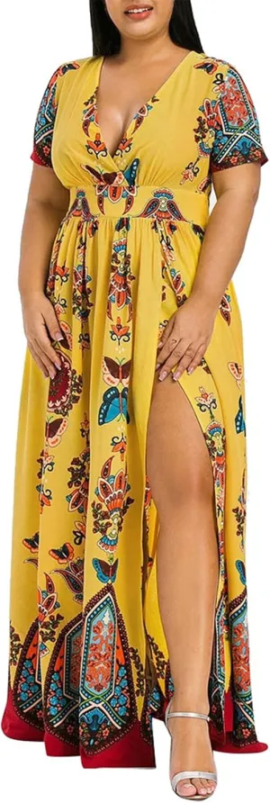 Plus Size Dresses for Women,2023 Summer Elegant Sexy Bodycon Wedding Guest Dress,Trendy Floral Boho Maxi Dress