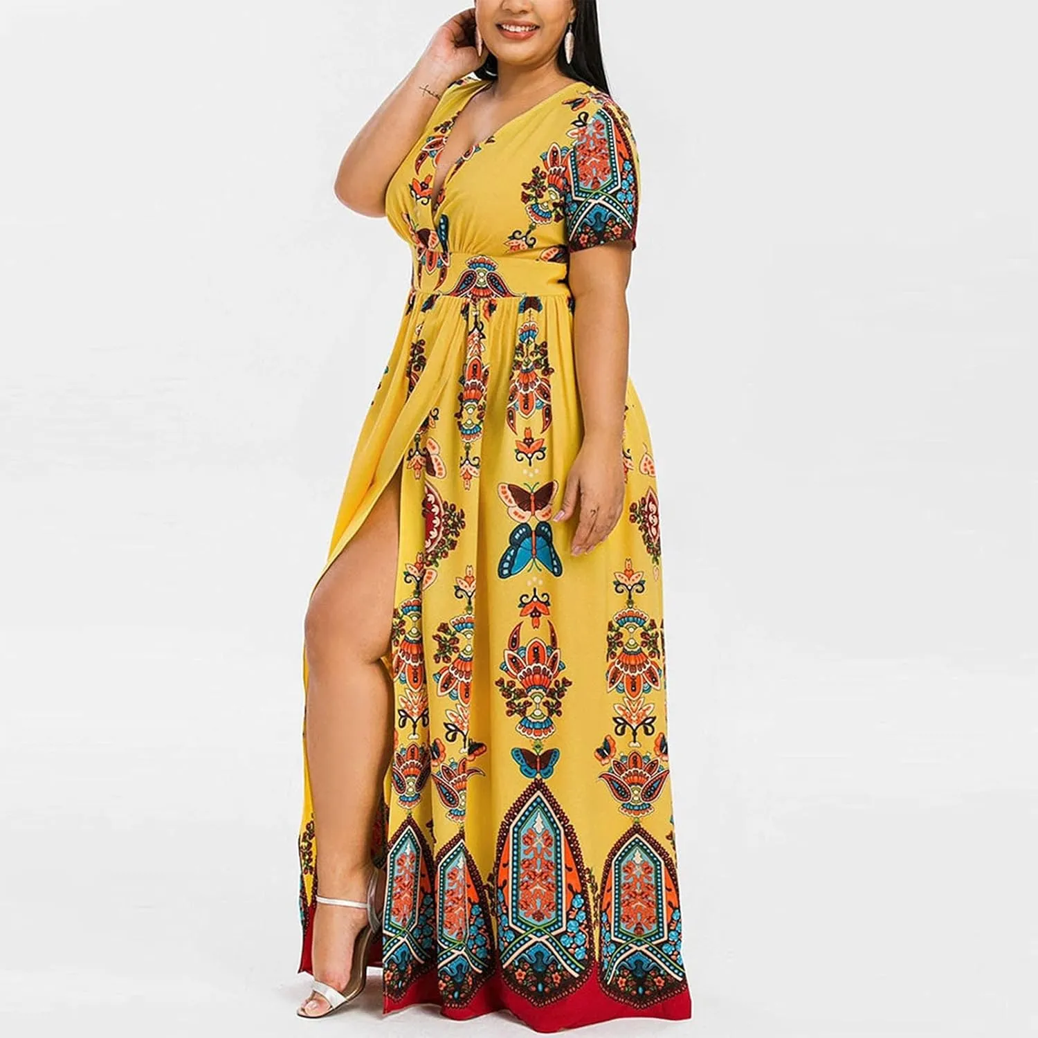 Plus Size Dresses for Women,2023 Summer Elegant Sexy Bodycon Wedding Guest Dress,Trendy Floral Boho Maxi Dress