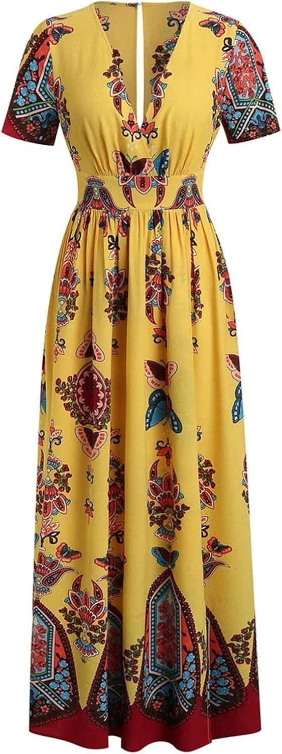 Plus Size Dresses for Women,2023 Summer Elegant Sexy Bodycon Wedding Guest Dress,Trendy Floral Boho Maxi Dress