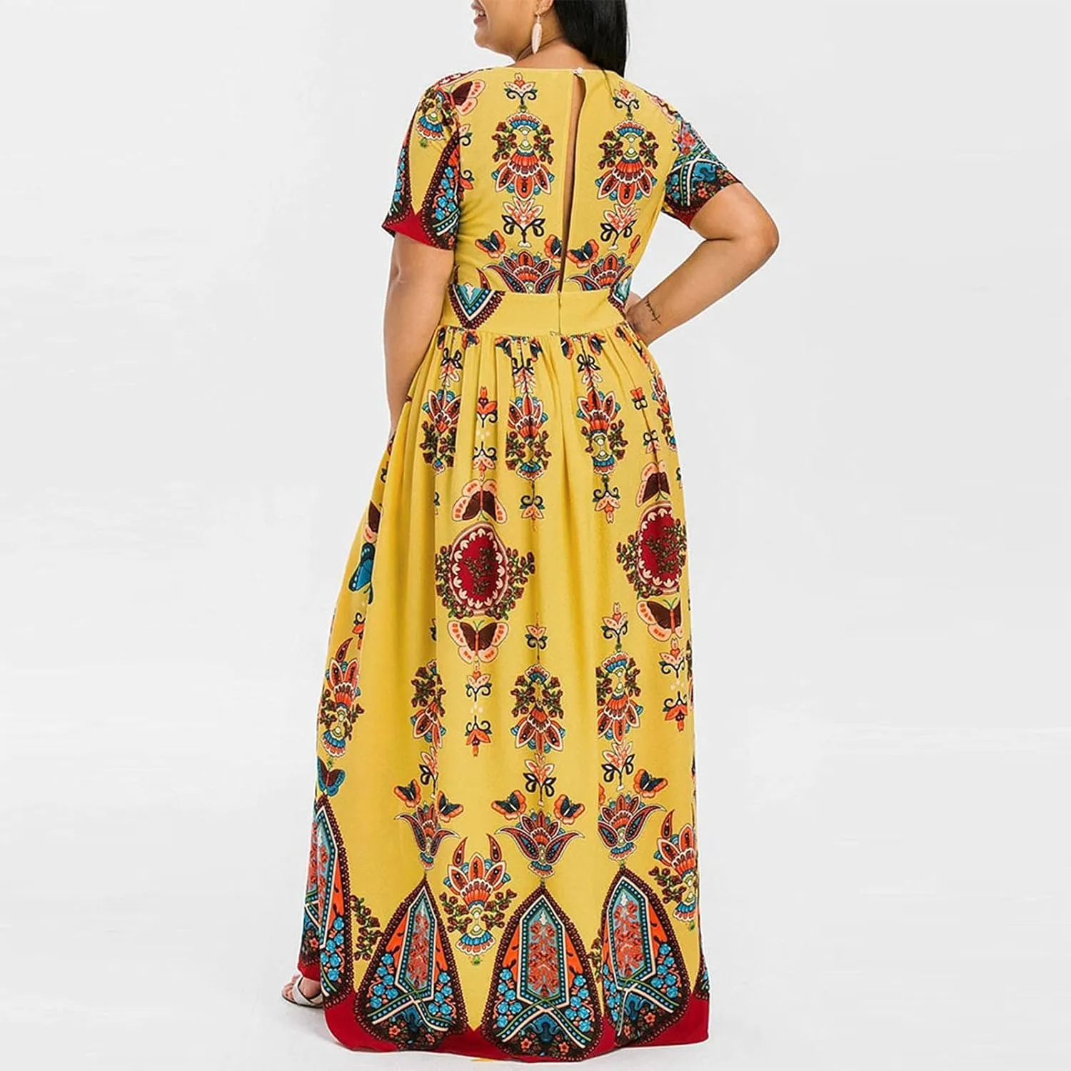 Plus Size Dresses for Women,2023 Summer Elegant Sexy Bodycon Wedding Guest Dress,Trendy Floral Boho Maxi Dress