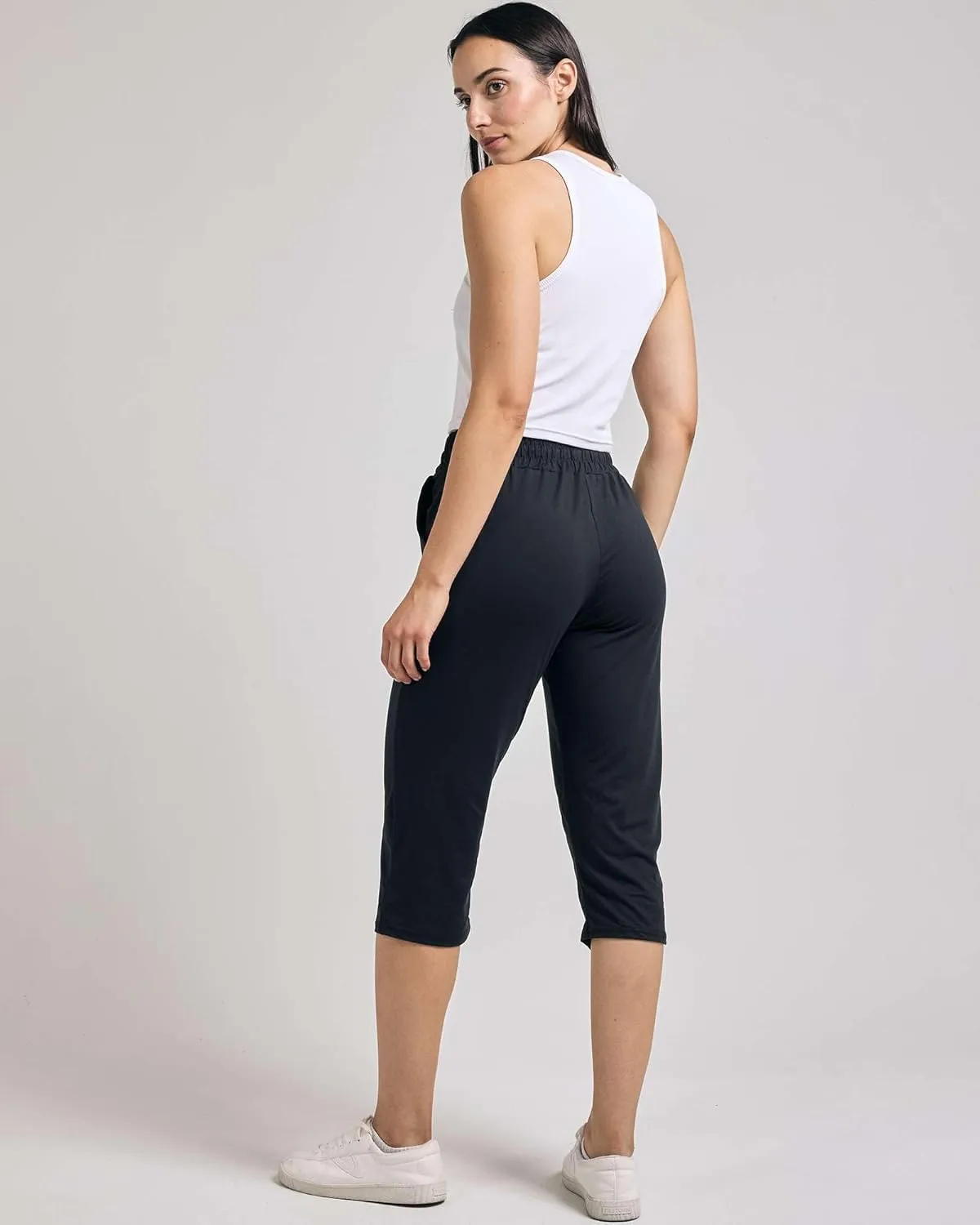 Real Essentials 3-Pack: Women's Capri Open Bottom Soft Sweatpants with Drawstring (Available in Plus Size)