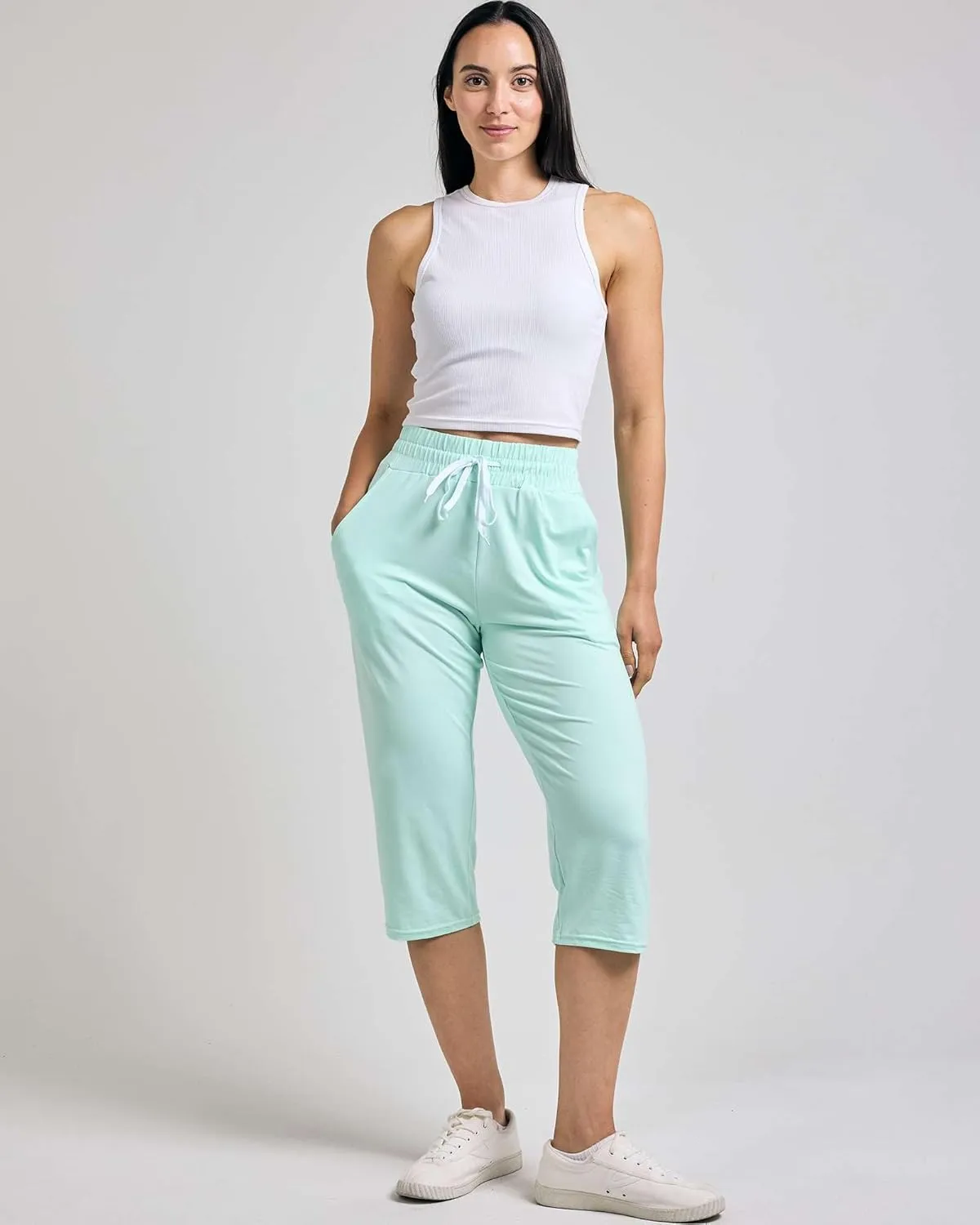 Real Essentials 3-Pack: Women's Capri Open Bottom Soft Sweatpants with Drawstring (Available in Plus Size)