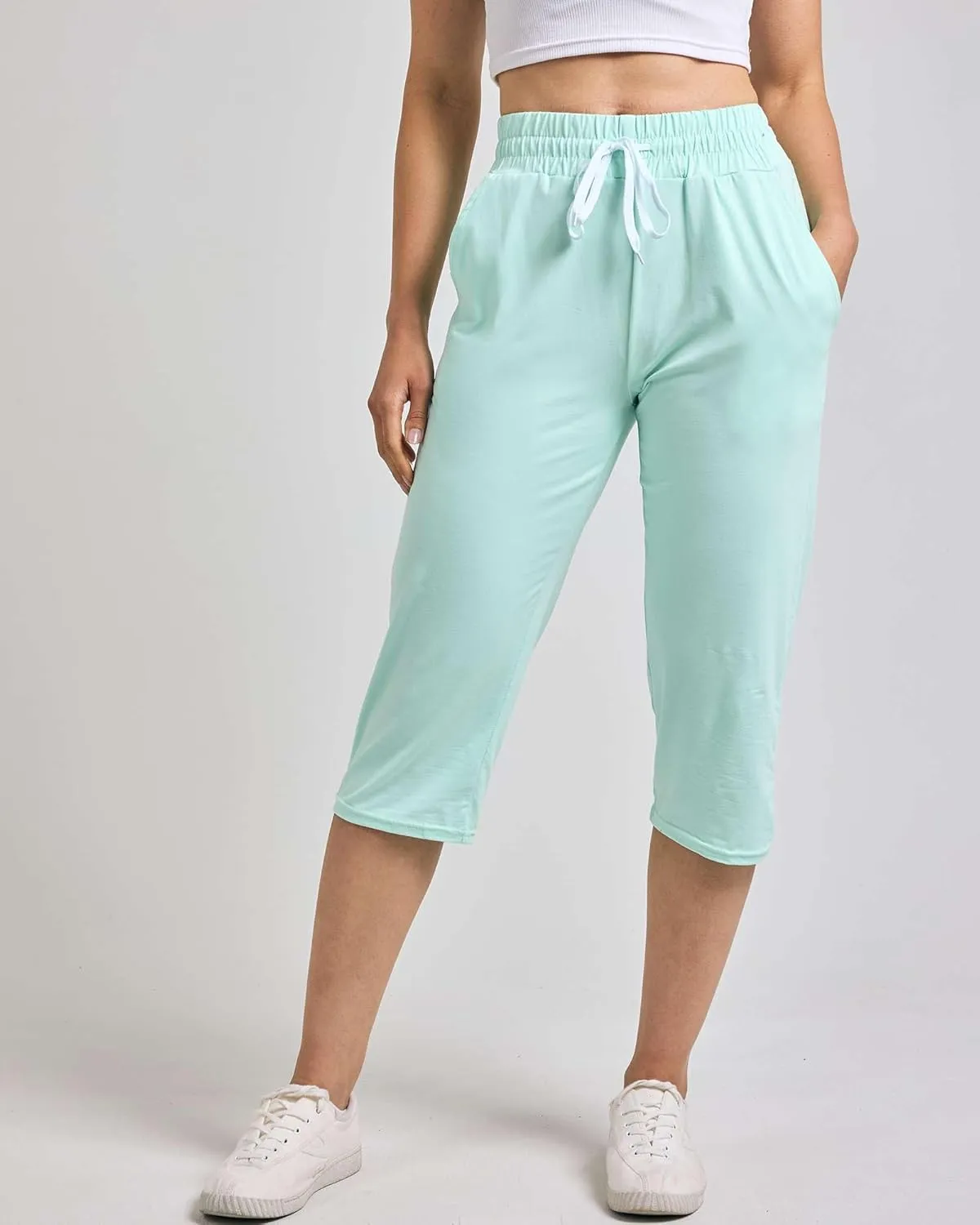 Real Essentials 3-Pack: Women's Capri Open Bottom Soft Sweatpants with Drawstring (Available in Plus Size)