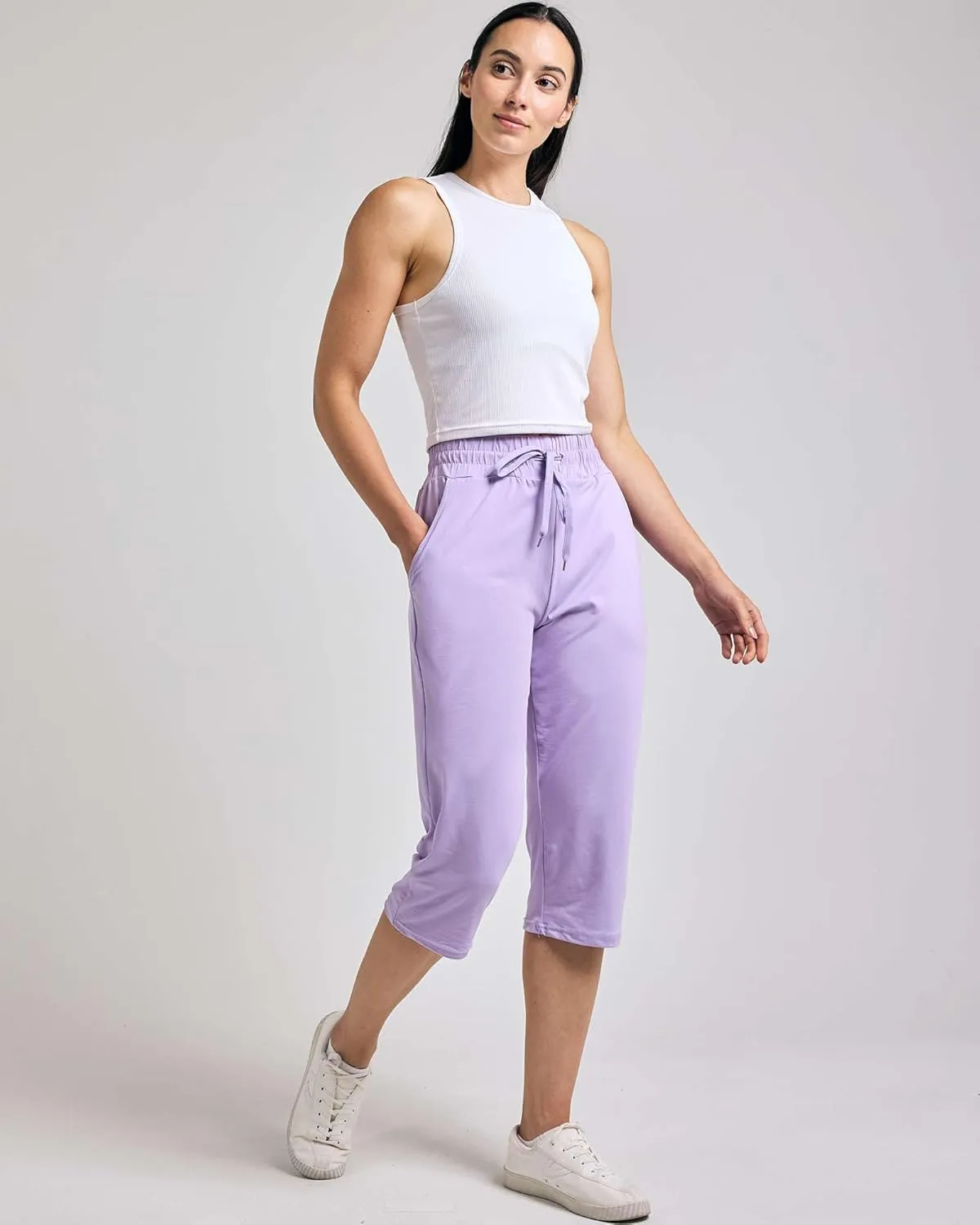 Real Essentials 3-Pack: Women's Capri Open Bottom Soft Sweatpants with Drawstring (Available in Plus Size)