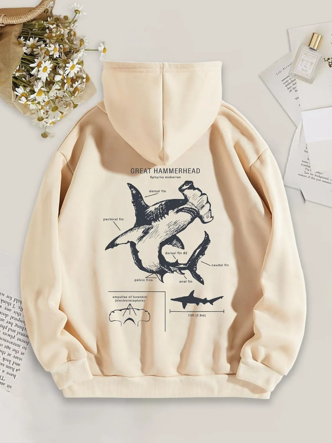 RICHTRUE Women Graphic Hoodies Y2k Hoodies Cute Preppy Pullover Sweater Hooded Oversized Graphic Sweatshirts Shark Sweatshirt