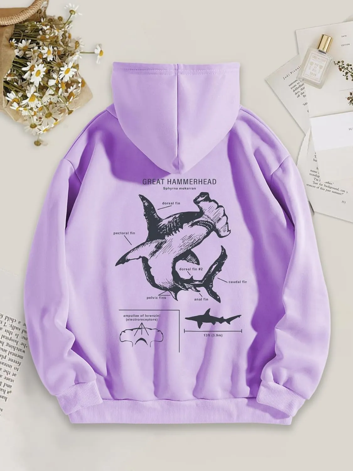 RICHTRUE Women Graphic Hoodies Y2k Hoodies Cute Preppy Pullover Sweater Hooded Oversized Graphic Sweatshirts Shark Sweatshirt