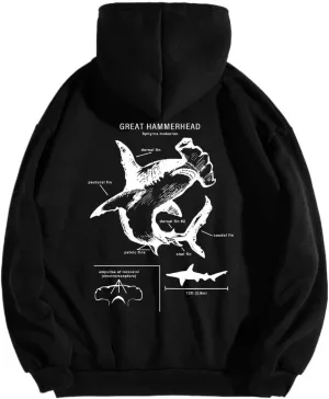 RICHTRUE Women Graphic Hoodies Y2k Hoodies Cute Preppy Pullover Sweater Hooded Oversized Graphic Sweatshirts Shark Sweatshirt