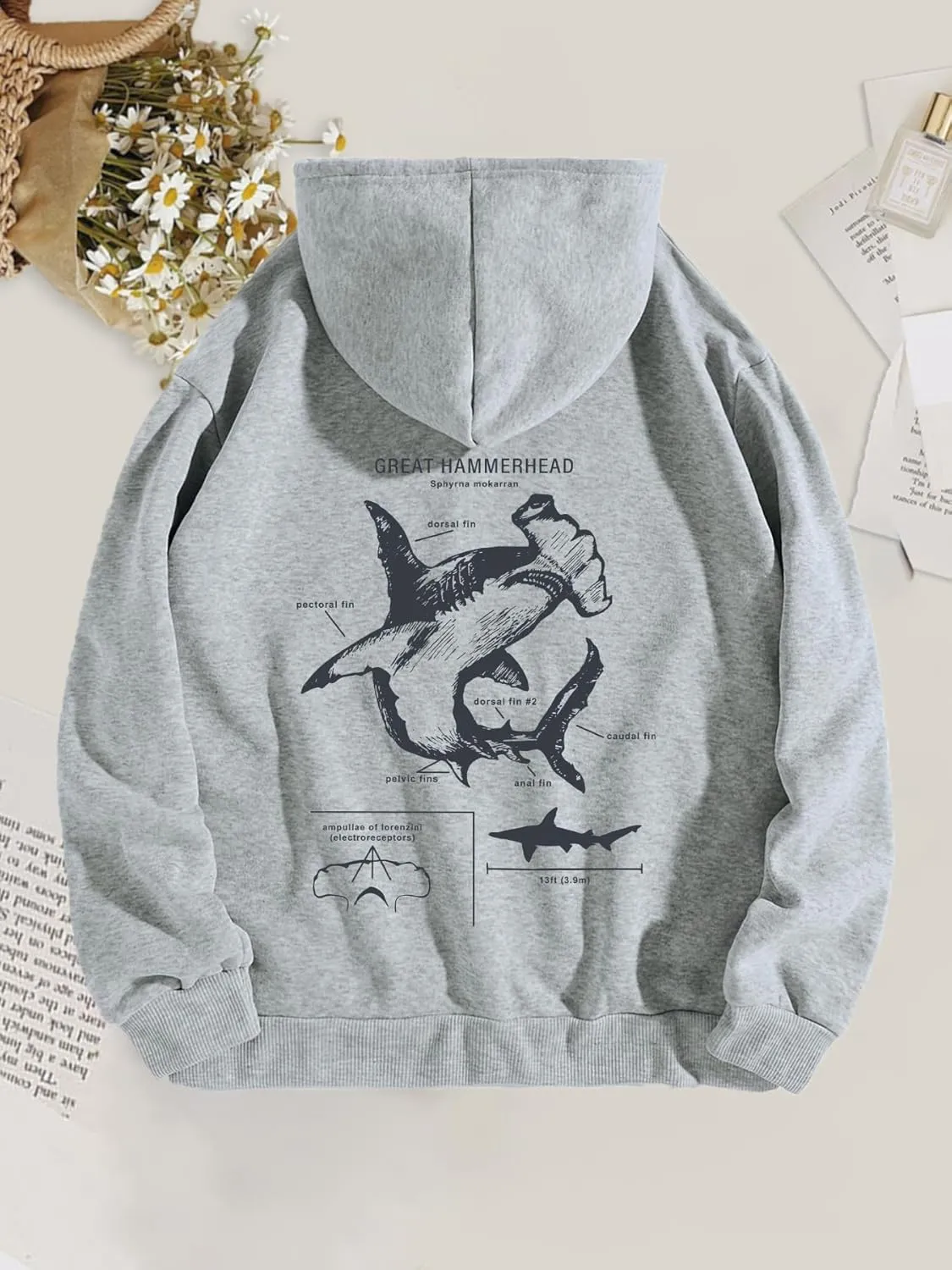 RICHTRUE Women Graphic Hoodies Y2k Hoodies Cute Preppy Pullover Sweater Hooded Oversized Graphic Sweatshirts Shark Sweatshirt