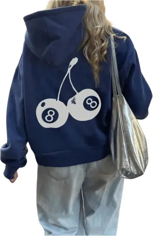 SHENHE Women's Oversized Cherry Graphic Drawstring Hoodie Casual Pullover Sweatshirts with Pocket