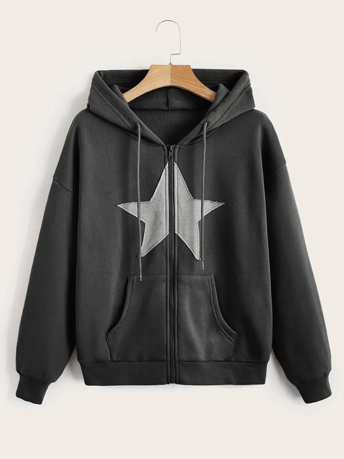 SOLY HUX Women's Zip Up Y2k Hoodies Jacket Star Print Graphic Drawstring Long Sleeve Sweatshirt