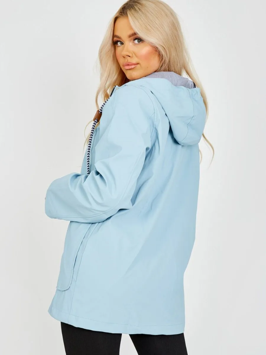 Sonia PU Coated Hooded Rain Mac In Blue