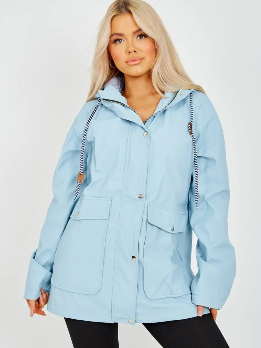 Sonia PU Coated Hooded Rain Mac In Blue