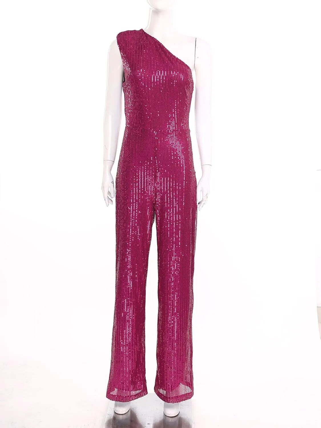 Sywiyi Women Sequin Romper Dressy Casual One-Piece One Shoulder Sleeveless Wide Leg Long Pant Party Jumpsuits