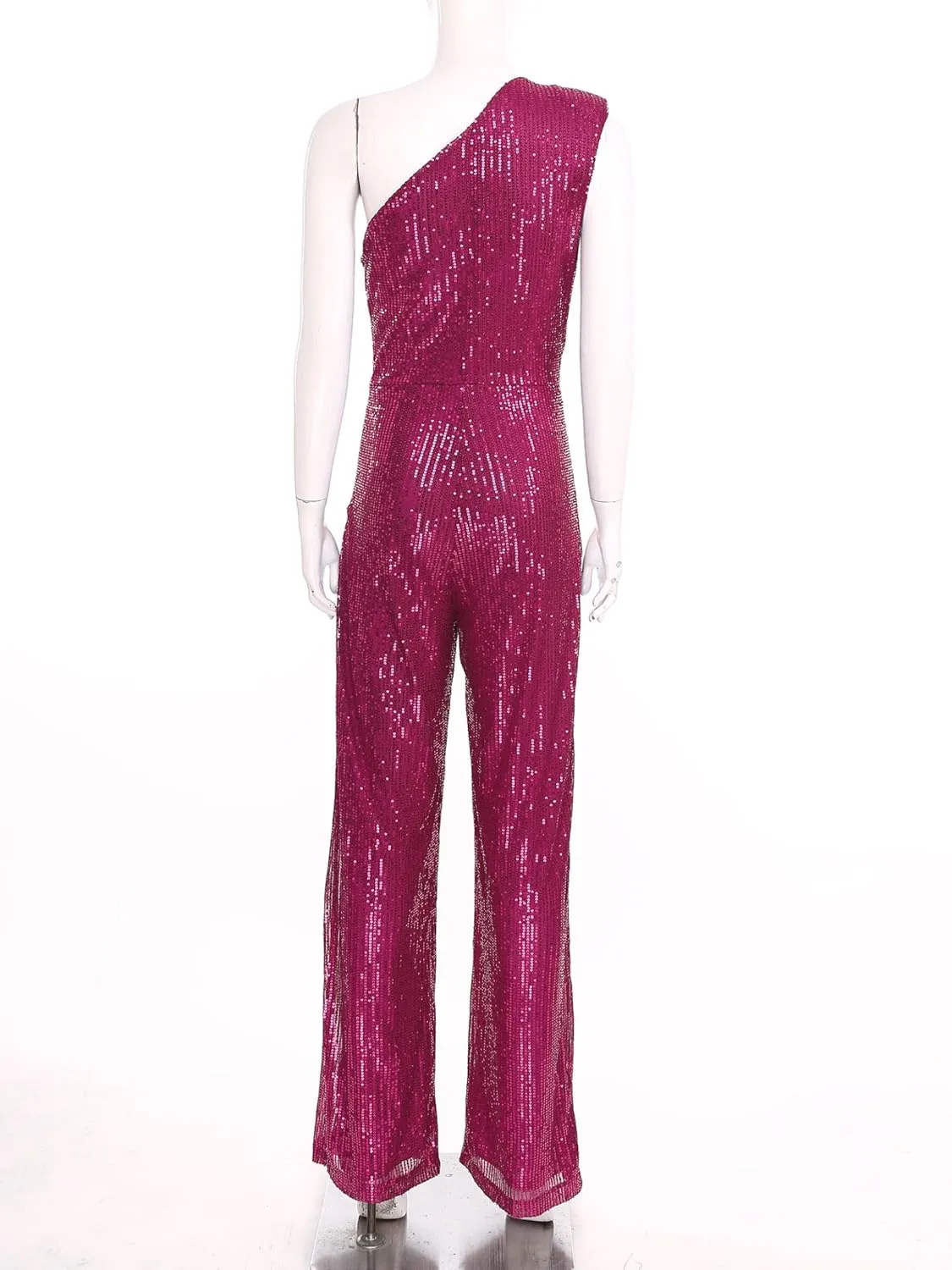 Sywiyi Women Sequin Romper Dressy Casual One-Piece One Shoulder Sleeveless Wide Leg Long Pant Party Jumpsuits
