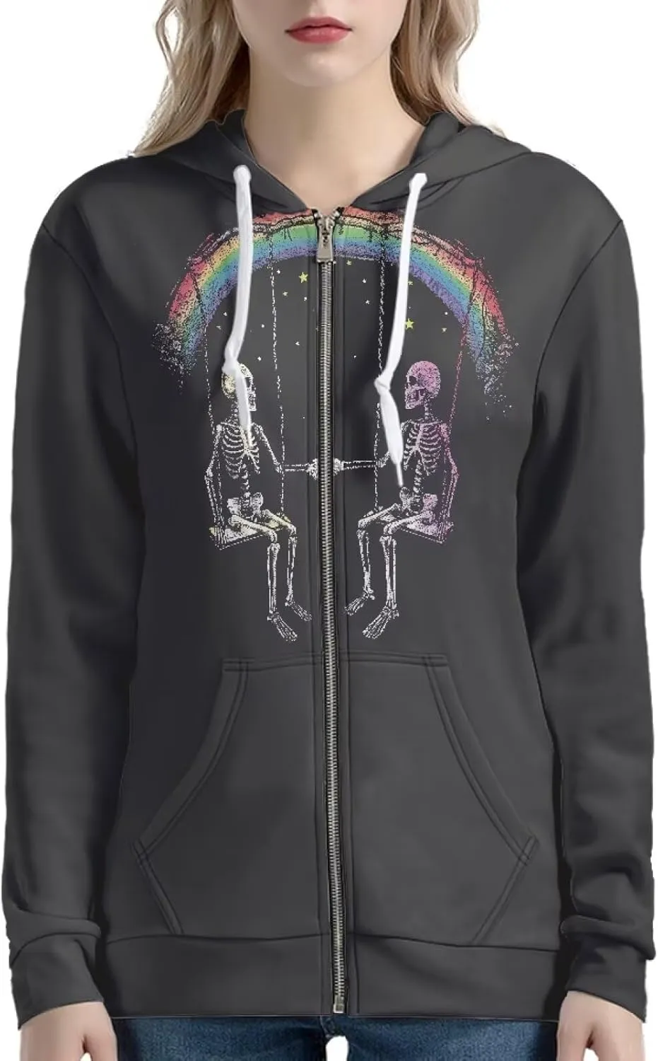 Thin Oversized Zip Up Hoodie with Pockets Women Lightweight Sweater Graphic Sweatshirts for Women Size XS-5XL